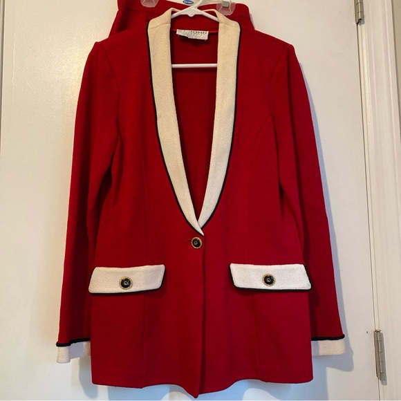St. John Collection Other - St. John Collection Red with Cream Accents Knit Skirt Suit Jacket 8 Skirt 6